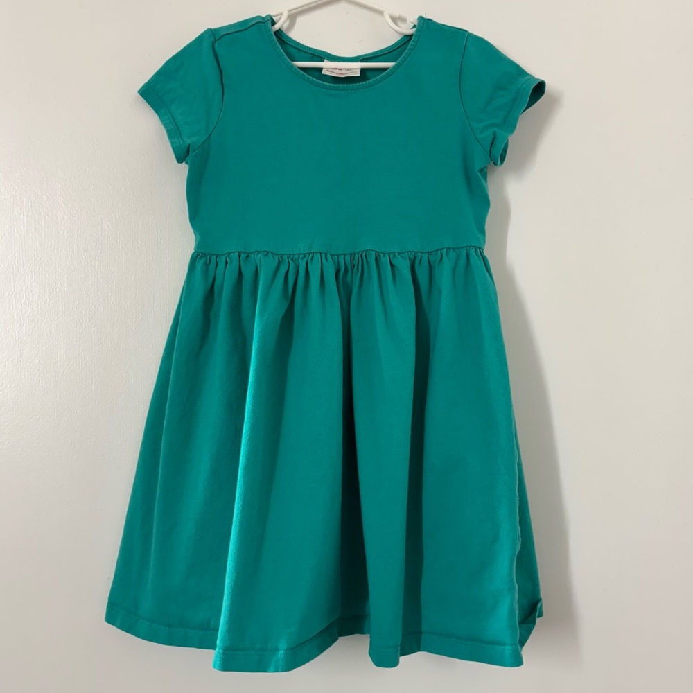 Hanna Andersson Bright Basics Short Sleeve Aqua Green Cotton Dress Girl Size 8